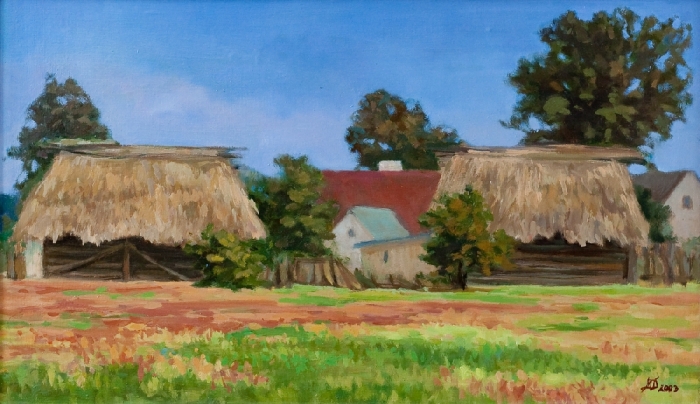Barns w Czatachowa, oil, 35x60, Małgorzata Domańska