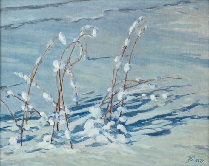 „Trawy pod śniegiem”, olej, 40x50, Małgorzata Domańska