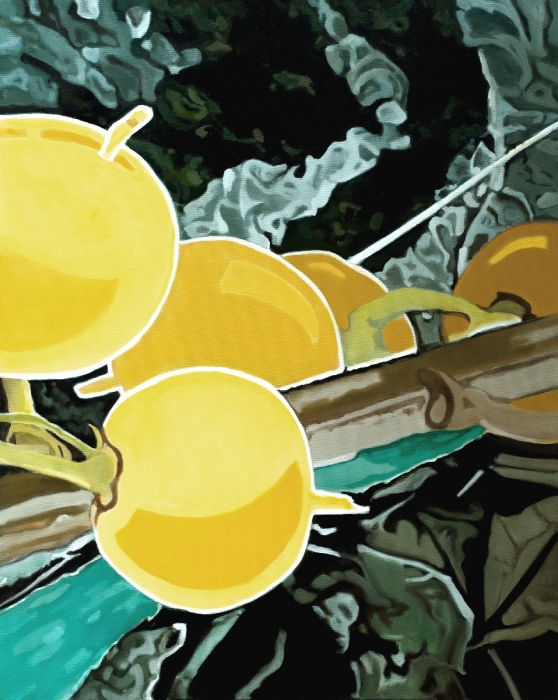 „Żółcienie w szarościach”, olej na płótnie, 100 x 80, Małgorzata Domańska