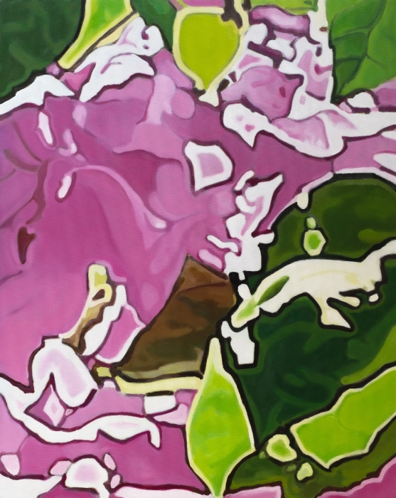 „W różach i zieleniach”, olej na płótnie, 100 x 80, Małgorzata Domańska