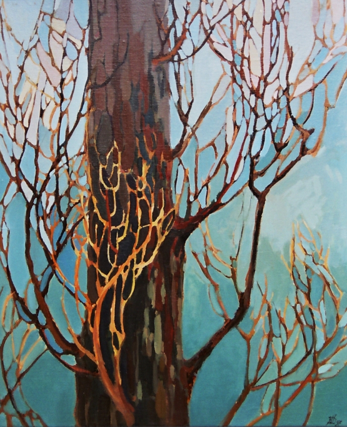 „Topola”z cyklu Drzewa, olej, 50x40, Małgorzata Domańska