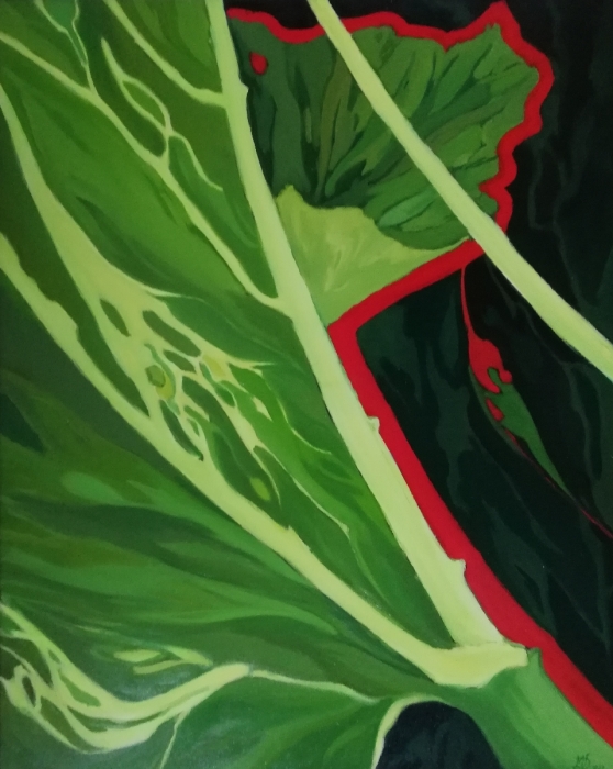 "Czerwień w zieleniach", olej, 100 x 80, Małgorzata Domańska