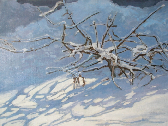 „Krzak skuty lodem”, olej, 40x50, Małgorzata Domańska