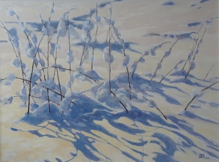 „Trawy pod śniegiem II”, olej, 60x80, Małgorzata Domańska